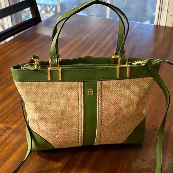 Vintage Etienne Aigner Crossbody Bag Floral Woven Faux Leather Adjustable Strap - Picture 15 of 16